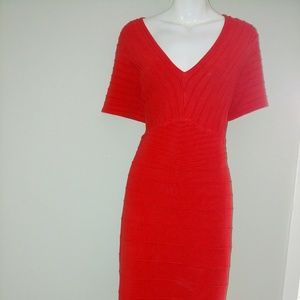 Melon Color "V" Neck Pattern Dress